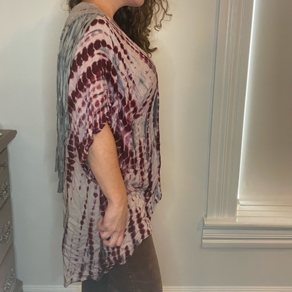 Judith March Tie-Dye Boho/Hippie Fringe Open Front Kimono Size Small - Picture 2 of 14